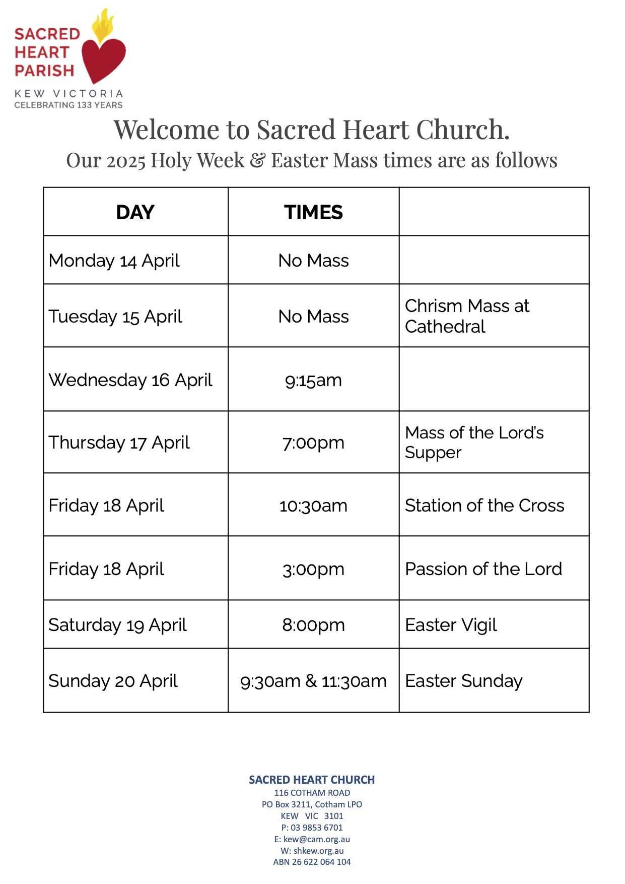 Holy Week & Easter 2025 — Sacred Heart Church